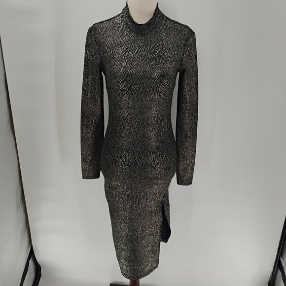 Club L London Gold & Black Dress Size 12 brand metallic bodycon textured sequin - Picture 2 of 14
